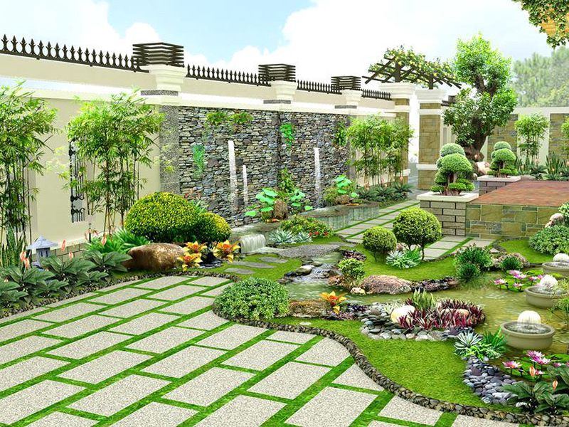 Thiết kế sân vườn đơn giản, tạo điểm nhấn