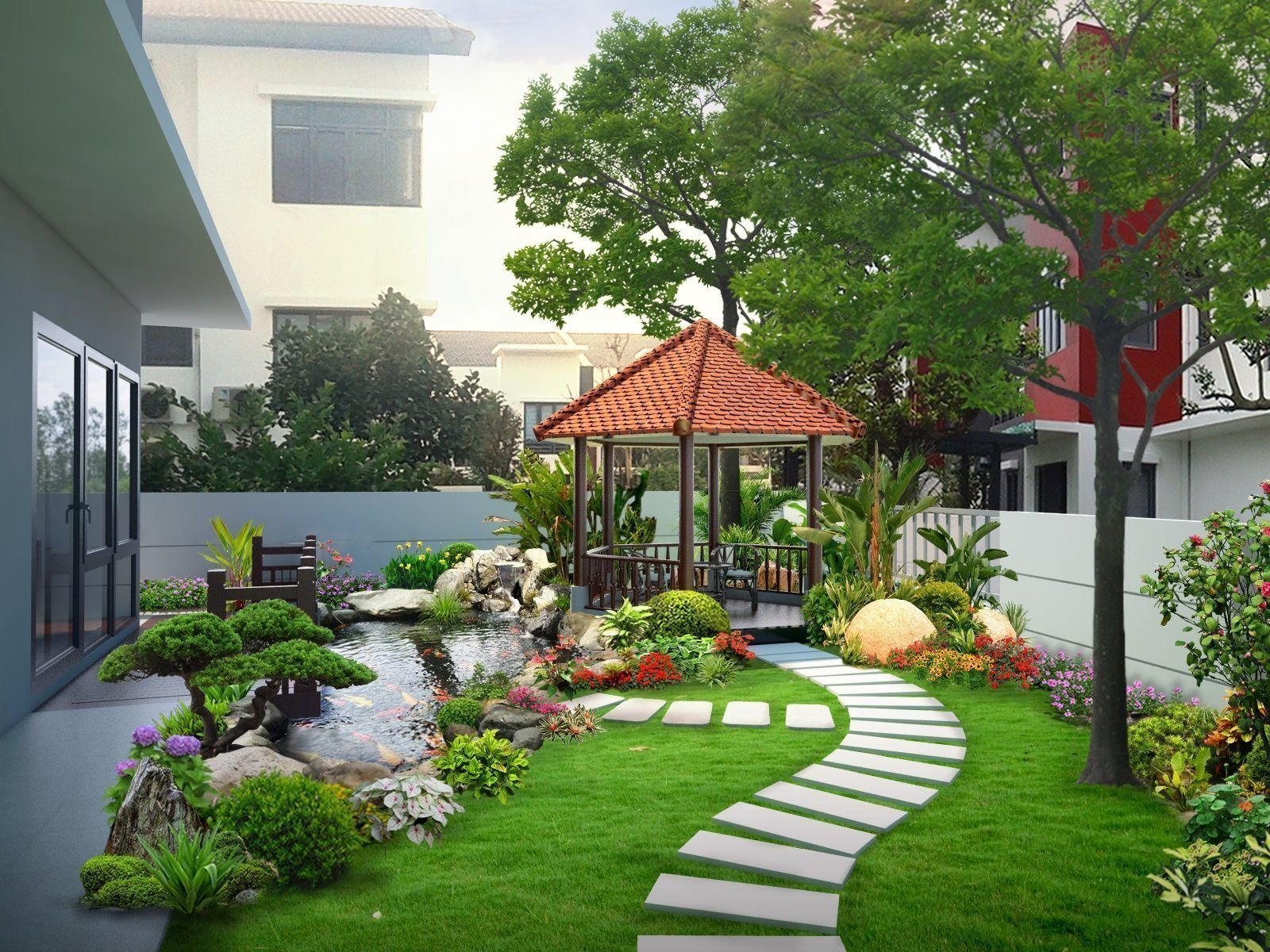 Ý tưởng thiết kế sân vườn cho nhà nhỏ theo phong cách Á Đông